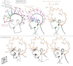 the different stages of hair styles for anime character heads, from male to female with short hair