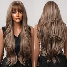 PRICES MAY VARY. 【Premium Material】：The long brown wig is made of high-temperature resistant synthetic fiber and stands heat up to 120℃ (250℉). It is not only soft and full,but also natural and bouncy. Easy to comb and not easily tangle and hair loss. 【Style and Benefits】:This Highlight Brown Wig is soft, full, and thick. 26 inches long, Long Wave Wig is suitable for any face shape. Our wigs are specially processed with light natural luster so it looks and feels like real hair.A natural wavy and Pelo Ondulado Natural, Blond Ombre, Long Curly Wig, Natural Wavy Hair, Curly Hair Wig, Best Wigs, Wavy Curly Hair, Brown Wig, Hair Replacement