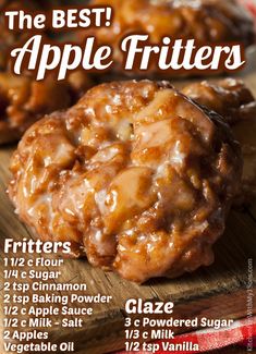 the best apple fritters recipe on a cutting board