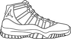 a black and white drawing of a basketball shoe