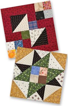 two pieces of quilted fabric on top of each other with different patterns and colors