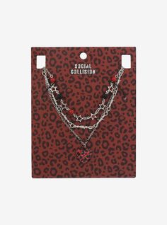 Social Collision® Red Leopard Heart Necklace Set | Hot Topic Trendy Red Charm Necklaces For Valentine's Day, Trendy Red Heart Pendant Necklace, Trendy Red Pendant Necklace, Trendy Red Heart Necklace For Valentine's Day, Trendy Red Jewelry With Adjustable Chain, Red Choker Necklace With Lobster Clasp, Trendy Red Choker Necklace, Trendy Red Jewelry With Chain, Trendy Red Charm Necklaces For Gifts