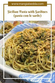 pasta with sardines and pesto on a plate