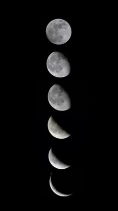 five phases of the moon in black sky