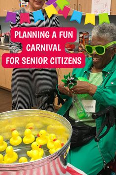 image shows a happy senior citizen at a duck pond booth at a nursing home carnival Elderly Activities Games, Senior Citizen Activities Games, Older Adults Activities, Elderly Activities Crafts, Games For Senior Citizens, Nursing Home Crafts, Senior Citizen Housing, Senior Center Activities, Senior Citizen Activities