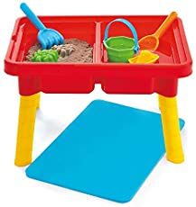 a child's sand and water table with toys