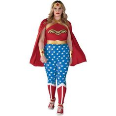 a woman dressed in a red, white and blue costume with stars on it's chest