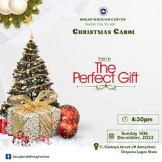 the perfect gift poster with presents under a christmas tree