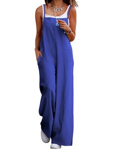 PRICES MAY VARY. Indulge in the comfort and softness of our long bib pants jumpsuit. These summer jumpsuits for women are made of 100% cotton. Soft, comfortable and airy for hot summer and humid days. As a bohemian overalls for women, that can be eye-catching in the crowd,these long bib pants will add a splash of color to your summer wardrobe. Adjustable Spaghetti Straps, Side Split Wide Leg, Loose Waist, Ankle-Length Cropped, Low Crotch, 2 Inserting Pockets on the Front.You can put some small i Casual Full Length Solid Jumpsuits And Rompers, Solid Color Leisure Jumpsuits And Rompers With Pockets, Leisure Jumpsuits And Rompers With Pockets, Relaxed Fit Wide Leg Overalls For Loungewear, Wide Leg Relaxed Fit Overalls For Loungewear, Summer Full-length Jumpsuits And Rompers With Pockets, Full-length Summer Jumpsuits And Rompers With Pockets, Full Length Summer Jumpsuits And Rompers With Pockets, Full Length Jumpsuits And Rompers With Pockets For Summer