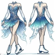 Figure Skating Dresses Drawing, Figure Skating Outfits Costumes, Blue Ice Skating Dress, Figure Skating Dresses Beautiful, Ice Skating Costumes, Figure Skating Competition Dresses, Figure Skating Outfits, Ice Skating Outfit, Contemporary Costumes