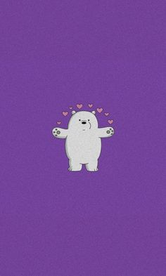 a white polar bear with hearts on its chest standing in front of a purple background