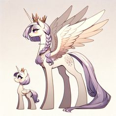 a drawing of a pony with wings and a princess standing next to it's baby