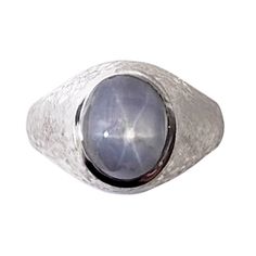 Vintage Star Sapphire Ring in 14K White Gold - Florentine Texture - Unisex Size 8 Blue Star, Really Cool Stuff, Rings For Men