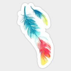 the colorful feathers sticker is shown on a white background and has been drawn with watercolor