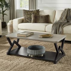 a living room scene with focus on the coffee table