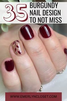 Elegant burgundy nail designs for a chic autumn look! Explore classy burgundy nail designs that are perfect for any occasion. Discover stunning dark burgundy nails designs to elevate your manicure. Check out our collection of burgundy nails designs nailart to find the perfect style for your fall nails. Embrace the season with these sophisticated and trendy nail designs! Fall Season Nails Burgundy, Fall Manicure Short Nails, Bridesmaid Nails Burgundy, Winter Nail Designs Short Nails, Cranberry Nails Designs, Christmas Burgundy Nails, Burgundy French Manicure, Burgundy Floral Nails, Fall Dark Nail Designs