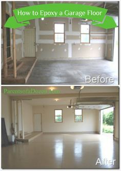 an empty garage before and after remodeling