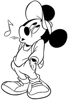 mickey mouse with music notes on his ear coloring pages for kids, free printable