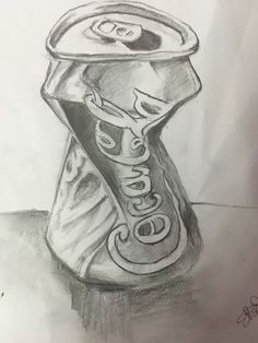 a pencil drawing of a can of coca - cola with the word coke on it