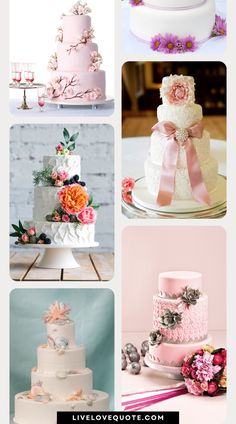 a collage of different cakes with flowers on them