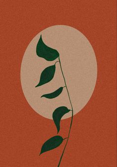 an image of a plant with leaves in front of a full moon on a red background