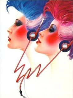 two women with scissors on their heads are depicted in an advertisement for hair salons