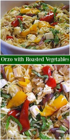 two pictures show different types of food in the same bowl, one with rice and another with vegetables