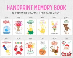 printable handprint memory book for each month of the year, includes 12 different designs