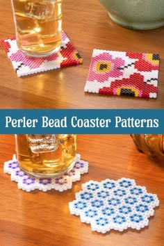 Make perler bead coasters with one of over ten unique patterns! These are easy to make for gifts or decor, and perfect for all ages. Melting Beads Patterns Easy, Perler Bead Valentine Patterns, Peeler Bead Crafts, Perler Coasters Pattern, Fuze Beads Ideas, Perler Beads Valentines, Perler Beads Valentines Day, Fuse Beads Patterns Templates, 3d Perler Bead Patterns Easy