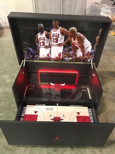 the chicago bulls basketball game is in its display case, and it's ready to be played