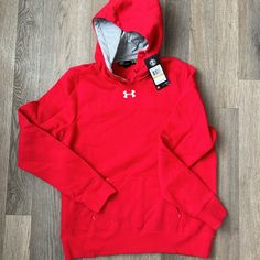 New Women’s Red Small Under Armour Hoodie Red Hoodie Sweatshirt With Adjustable Hood, Red Hoodie With Adjustable Hood, University Red Sports Hoodie With Drawstring Hood, Red Hooded Sweatshirt With Double-lined Hood, Red Fleece Hoodie Sweatshirt, Red Fleece Sweatshirt With Drawstring Hood, Red Fleece Hoodie With Double-lined Hood, Red Cotton Hoodie For Sports Season, Sporty University Red Hoodie With Drawstring