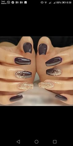 Nail Art Designs Glitter Sparkle, Nails For Vegas Trip Glitter, New Years Nails 2023 Trends Black, Mob Wife Nails 2024, New Eve Nails, Party Nails New Years Eve Sparkle, Brown And Gold Nails Designs, Glitterbels Nails, Spiritual Grounding