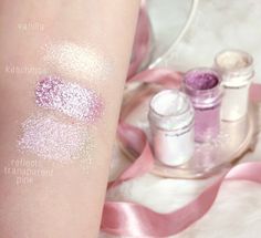 MAC Pigments Swatches | Kitchmas, Vanilla & Reflects Transparent Pink Glitter lovecatherine.co.uk Instagram catherine.mw xo Mac Glitter, Liquid Lipstick Swatches, Eyebrow Beauty, Glitter Pigment, Lots Of Makeup, Beauty Must Haves