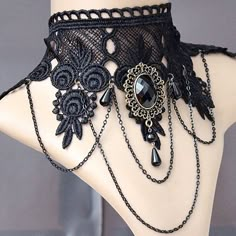 Vintage Pendant Lace Victorian Choker /Necklace Black Lace Necklace, Black Lace Choker Necklace, Gothic Choker Necklace, Lace Skull, Black Lace Choker, Lace Choker Necklace, Crystal Lace, Gothic Chokers, Black Lace Shorts