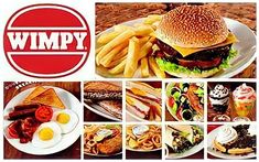 an advertisement for a burger restaurant with pictures of different foods