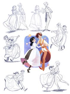 some drawings of disney characters from the animated film beauty and the beast, with their faces drawn