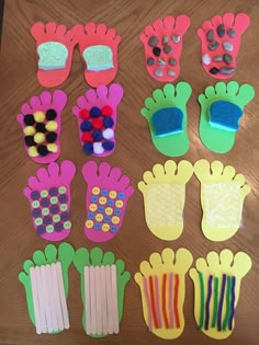 paper crafts made to look like hands and feet