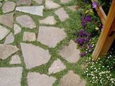 a walkway made out of stones and grass