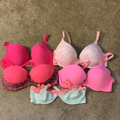 Bundle Of Vs & Vs Pink Bras (5) All 36c Variety Bundle. The Pink And White Striped Bra Has A Couple Minor Blue Stains On The Front, Might Wash Out (Please Look At Pics Carefully). Sold Together, As Is, As Pictured. Pink Bras, Vs Pink Bras, Blue Stain, Pink Bra, Vs Pink, Victoria's Secret Pink, Pink And White, The Pink, Secret Pink