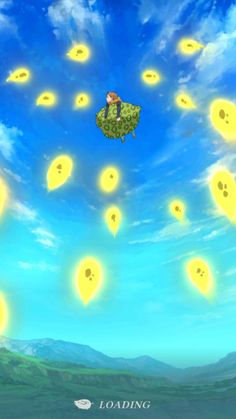 an animated image of a man flying through the air with lots of yellow glowing eyes