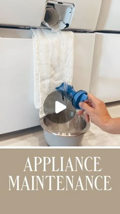 a person is using a spray bottle to clean a metal trash can with the words appliance maintenance on it