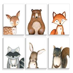 four pictures of different animals on white paper