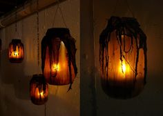 some lights that are hanging from a wall