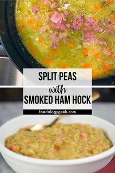 split peas with smoked ham hock in a bowl