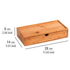 a wooden box is shown with measurements for the bottom and side drawers on each side