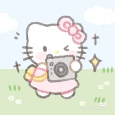 an image of a hello kitty holding a camera