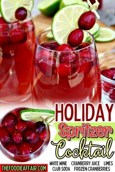 holiday spritzer cocktail with cranberry limes and vodka