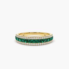 14k Half Eternity Square Emerald Anniversary Ring | Anniversary Rings Emerald Crystal Aesthetic, San Miguel Wedding, Emerald Anniversary, Jewel Tone Wedding, Mens Diamond Wedding Bands, Stackable Wedding Bands, Future Engagement Rings, Emerald Rings, Green Jewelry