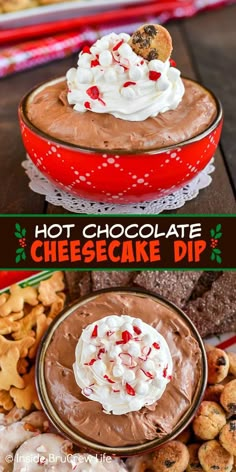 hot chocolate cheesecake dip in a red bowl