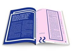 an open book with blue and pink pages